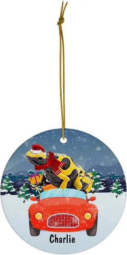 Vista 2 de Winter Red Car Design with Bumblebee Dart Frog Personalized Name Christmas Ornaments 2026 Circle Ceramic Pet Owner Gifts