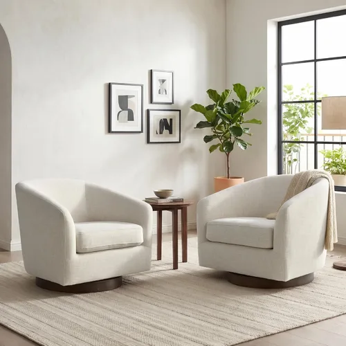 Vista 25 de CHITA Silla Giratoria de Acento, Silla Barrel Tapizada en Terciopelo con Certificación FSC para Sala de Estar, Completamente Ensamblada, Naranja