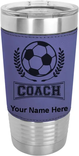 Vista 20 de LaserGram Vaso aislado al vacío de 20 onzas, entrenador de fútbol, grabado personalizado incluido (piel sintética, estilo béisbol)