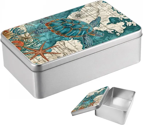 Vista 66 de Caja de lata de metal con tapa, contenedor de almacenamiento rectangular vacío de hojalata, estuche de lata portátil ligero para manualidades