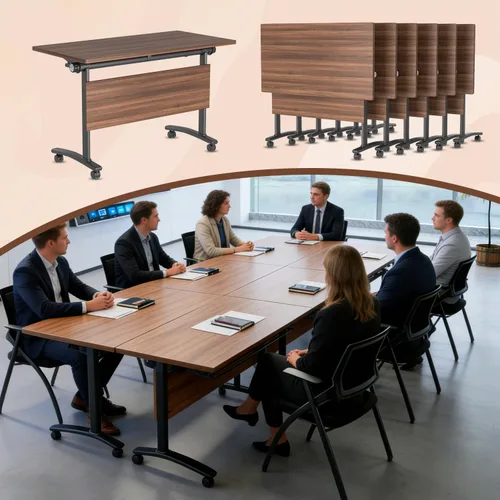 Vista 30 de Paquete de 4 mesas de conferencias plegables, mesa de entrenamiento modular Gris hierro profundo