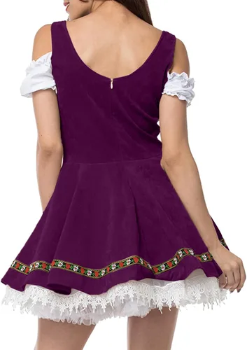 Vista 4 de CRNTCEM Vestido de Oktoberfest para Halloween, disfraz de sirvienta de cerveza, corsé, hombros descubiertos, Dirndl, festival, cosplay, vestido