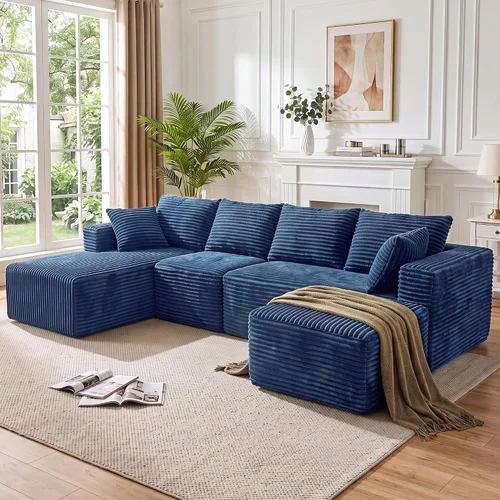 Vista 11 de Sofá modular en forma de L para sala de estar, sofá modular sin huesos con diván, sofá de pana con asiento profundo, no requiere montaje, negro