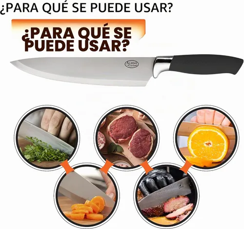 Vista 4 de Alpine Cuisine Juego de cubiertos de 3 piezas con mango negro, juego de cuchillos de chef de acero inoxidable para cocina, cuchillo de chef