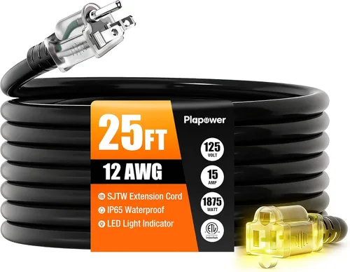 Vista 20 de Cable de extensión para exteriores calibre 12/3, 50 pies, resistente al Negro