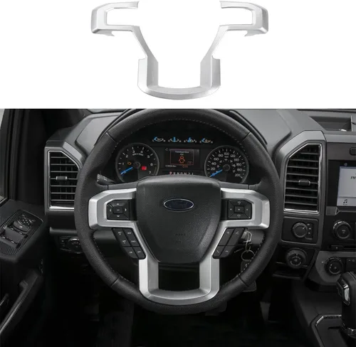 Vista 8 de Voodonala Cubierta de marco decorativo para volante negro con textura de grano para Ford F150 F250 F350 Super Duty 2015 2016 2017 2018 2019 2020