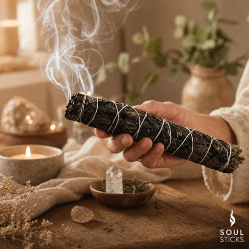 Vista 5 de Soul Sticks Paquete de 1 barra de manchas de salvia negra, 9 pulgadas, bendición de la casa de salvia floral, limpia la casa y la energía negativa