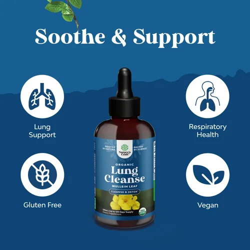Vista 4 de Gotas de gordolobo orgánicas USDA para los pulmones - Desintoxicación y limpieza pulmonar herbal con extracto de raíz de malvavisco y hoja