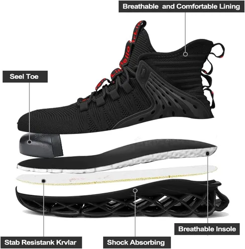 Vista 3 de CLOAKA Zapatos de punta de acero para hombres y mujeres, transpirables, a prueba de pinchazos, cómodos, utilitarios, zapatos de trabajo