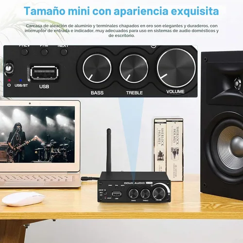 Vista 6 de Douk Audio Amplificador de potencia Bluetooth M1 PRO de 320 W, amplificador de audio de 2 canales, receptor inalámbrico, para altavoces estéreo
