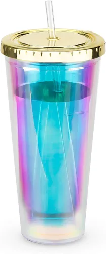 Vista 6 de Blush Lindo vaso iridiscente para bebida, reutilizable, a prueba de fugas, para viajes, plástico transparente, delgado, taza de café helado