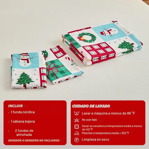 Vista 5 de Joyreap Juego de funda de edredón de 3 piezas, diseño navideño a cuadros rojos y verdes, microfibra suave y transpirable para todas las estaciones