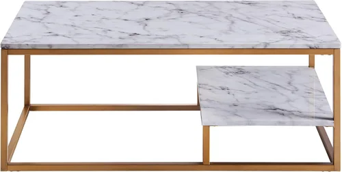 Vista 4 de Teamson Home Marmo Mesa auxiliar rectangular moderna de mármol sintético con estante de almacenamiento y superficie fácil de limpiar para sala