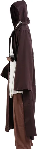 Vista 3 de WYKBPX Conjunto de disfraz de túnica de Halloween, traje de cosplay para Jedi marrón con bata blanca con capucha, Marrón con Blanco
