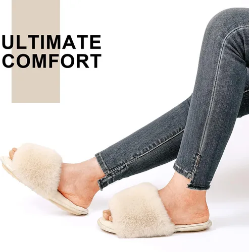 Vista 2 de LongBay Pantuflas planas de espuma viscoelástica de piel sintética para mujer, cómodas sandalias de punta abierta