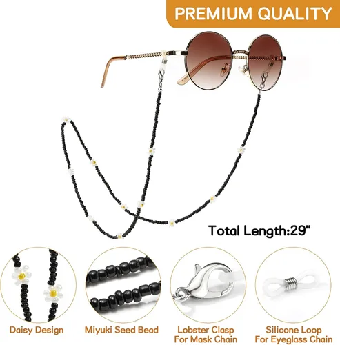 Vista 5 de humlbird Cadena de gafas de sol con cuentas de cristal curativo con perlas para mujer