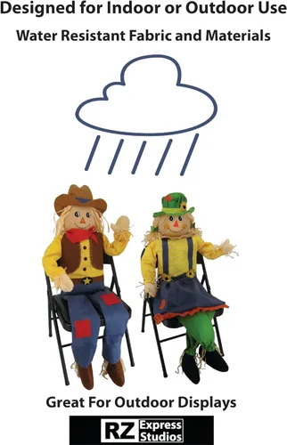 Vista 3 de 61" Par de espantapájaros sentados vaquero y niña otoño al aire libre decoración
