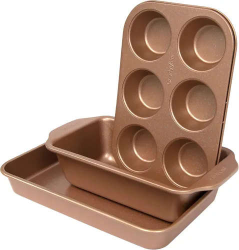 Vista 2 de casaWare Juego de 3 piezas de horno tostador (granito oro rosa)