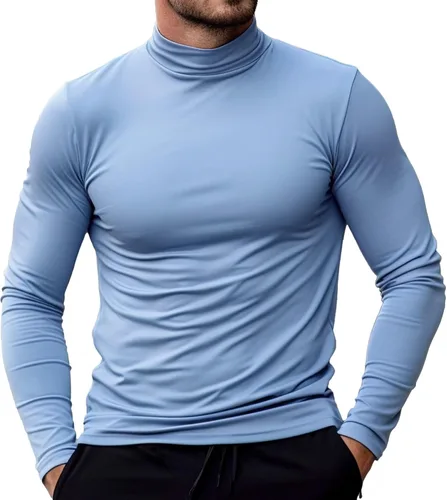 Vista 2 de Camisas de cuello alto falso para hombre, manga larga, ajuste delgado, cuello alto, básico, suéter térmico de capa base