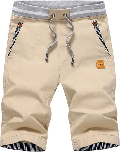 Vista 28 de JustSun Pantalones cortos para hombre, estilo casual, de algodón, con cintura elástica y bolsillos Negro
