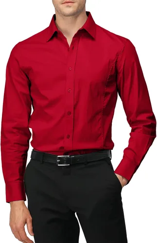 Vista 19 de H2H Camisas de vestir ajustadas para hombre, elásticas, de manga larga, básicas, formales, lisas, informales, para negocios, camisas con botones
