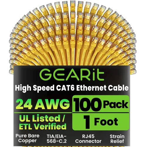 Vista 11 de GEARit Paquete de 100 cables Ethernet Cat6 de 0.5 pies Cable de conexión de red RJ45, conectores chapados en oro sin enganches de 10 Gbps, cable