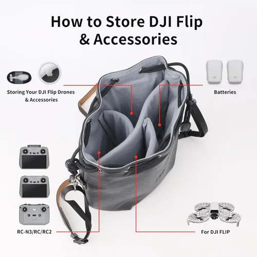 Vista 8 de CQT Bolsa Osmo 360 Mini 3 4 Pro con cordón ajustable, de piel sintética, bolsa de hombro, bolsa de almacenamiento impermeable para DJI Mavic MINI 4