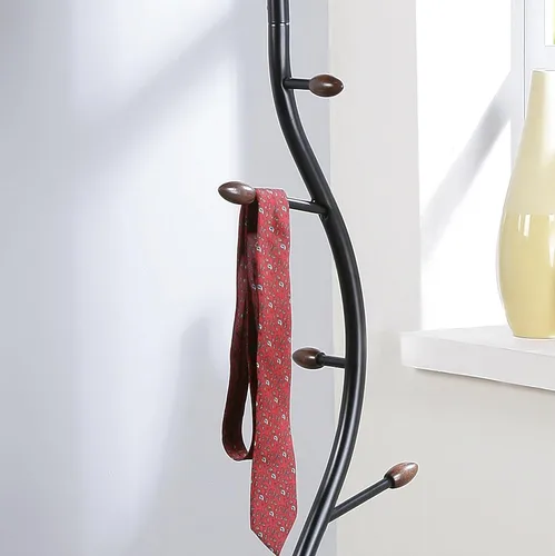 Vista 8 de Roundhill Furniture Perchero de pie de metal Arles, color negro y nogal