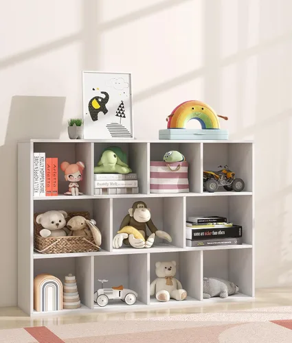 Vista 9 de Organizador de almacenamiento de juguetes para niños de 11 cubos con estante para niños, estantería de bebé para guardería, estantería de madera