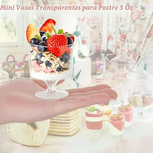 Vista 4 de Youeon Paquete de 50 mini vasos de postre de plástico con cucharas, taza de postre transparente de 5 onzas, tazas pequeñas para postres, aperitivos