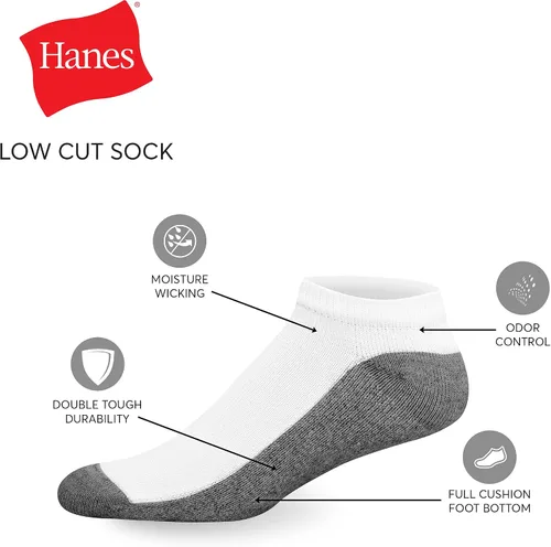 Vista 5 de Hanes Men's Max Cushion Low Cut Socks, 6 and 8 Packs