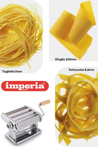 Vista 3 de Imperia Titania Pasta Maker - La máquina está 100% fabricada en Italia, construcción de acero resistente, rodillo manual con mango de madera