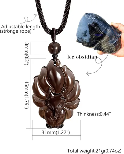 Vista 4 de Lightock - Collar con colgante de zorro de obsidiana para mujer con energía curativa y amuleto de cristal