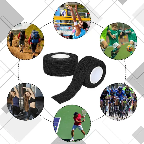 Vista 4 de Tindobewan Envoltura de vendaje autoadhesiva, 1 pulgada, 8 rollos, color negro Vendaje cohesivo transpirable Vet Tape Vendaje adhesivo elástico