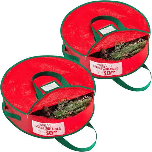 Vista 11 de Bolsa de almacenamiento de corona de Navidad de Handy Laundry - Material de lona duradero, cremallera, asas de transporte resistentes, protección