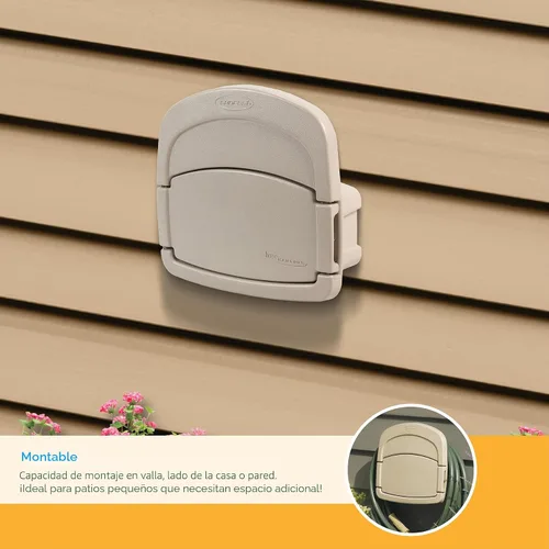 Vista 5 de Suncast DHH150 Deluxe Hangout, compartimiento cerrado para almacenar manguera de jardín, 150 pies de capacidad, color gris pardo