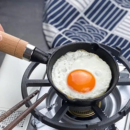 Vista 5 de CANDeal Mini sartén de hierro fundido con mango de madera resistente al calor, sartén para fajitas para barbacoa, tortilla, tapas y postres