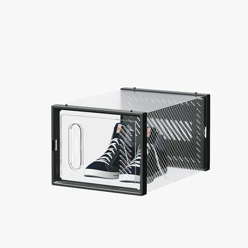Vista 4 de Paquete de 6 cajas de zapatos apilables de plástico transparente, cajas organizadoras de zapatos con tapas para tenis, estuche para zapatos hasta