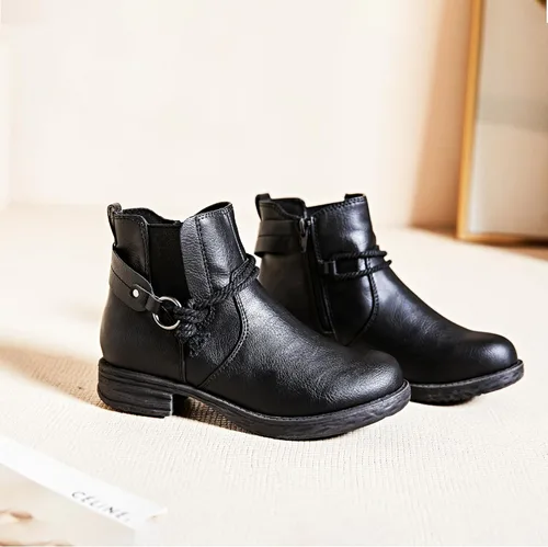 Vista 4 de Ataiwee Botines para mujer, tacón grueso con cremallera lateral, botines cortos de moda.