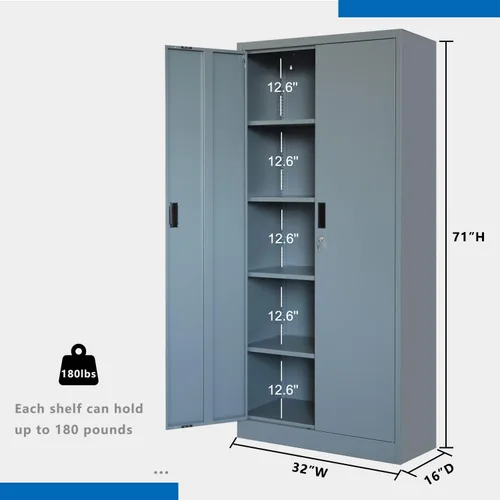 Vista 21 de BESFUR Armarios de almacenamiento de metal con estantes y puertas, armario de almacenamiento con cerradura de 36" de altura para oficina en casa