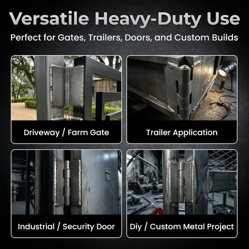 Vista 7 de Bisagras soldables resistentes de 4 pulgadas Diseño de bisagra de acero para puertas y puertas pesadas Larga duración, resistente a la corrosión