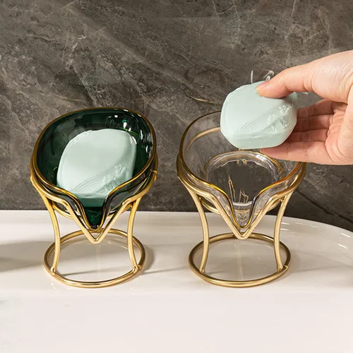 Vista 3 de Jabonera de barra autodrenante, bandeja de jabón decorativa para baño con marco de hierro dorado, caja de jabón creativa para baño, fregadero