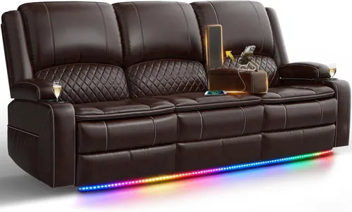 Vista 31 de Sofá reclinable de 3 plazas, sofá reclinable con consola elevable (tela, azul) Reclining Sofa with USB Removable Armrest, RV Sofa with Cup Holder