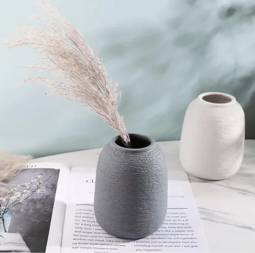 Vista 7 de Jarrones de cerámica gris, jarrones modernos texturizados, jarrones de decoración del hogar, también se pueden utilizar como la mejor decoración Zj