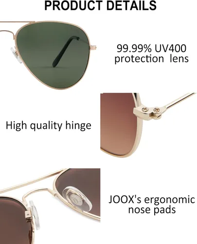 Vista 5 de JOOX Lentes de sol polarizados de aviador para mujeres y hombres, lentes de protección UV400 y marco piloto de metal ligero
