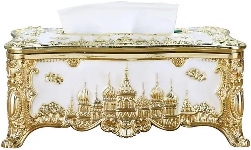 Vista 9 de Soporte para cubierta de pañuelos, castillo creativo en relieve y diamantes de imitación rectangular de acrílico para caja de pañuelos