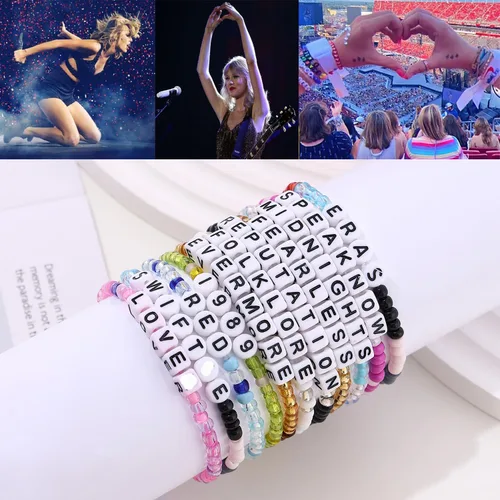 Vista 2 de XUDAKAIXIN Taylor Friendship Bracelets Lover Fearless Anti Hero Folklore Speak Now 1989 Reputation Friendship Evermore Debut TS Bracelets 12 Pcs