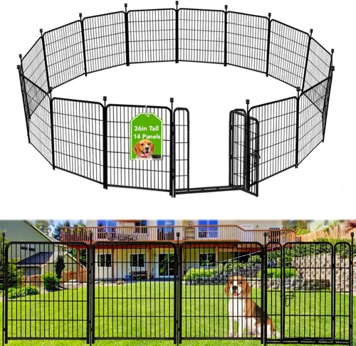 Vista 14 de ADAVIN Valla de jardín de 24 pulgadas de alto con puerta, 4 paneles en total de 9.8 pies de largo, valla de barrera de metal de hierro resistente