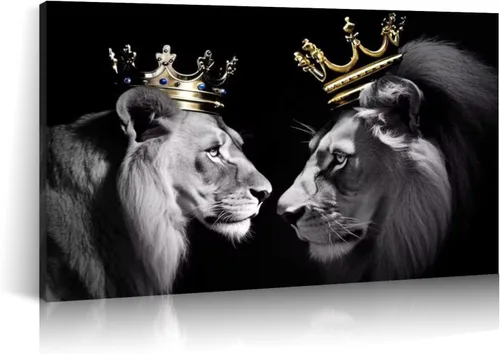 Vista 10 de LYUNSHUO Lienzo decorativo para pared, diseño de león y leona, animales en blanco y negro, imágenes de pareja, pintura abstracta de vida silvestre