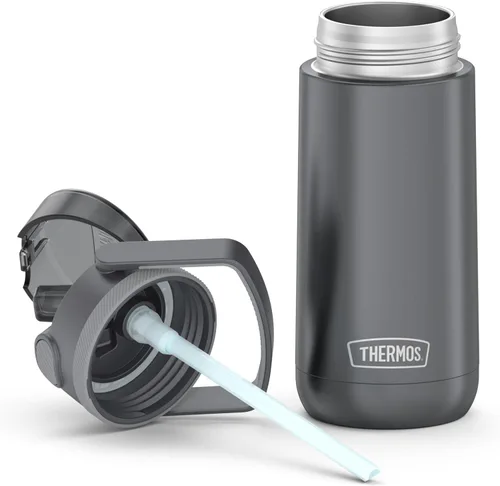 Vista 5 de THERMOS FUNTAINER - Botella de acero inoxidable con popote abatible, aislada al vacío, para niños, 14 onzas, color gris